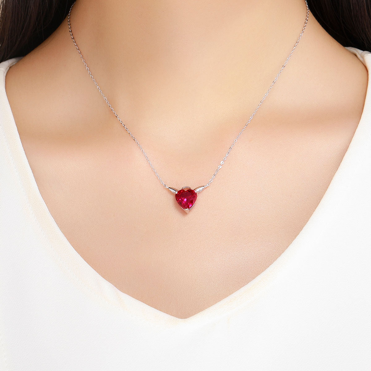 Crimson Love Wings Sterling Silver Necklace