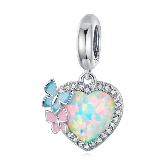 Butterfly Opal Heart Charm
