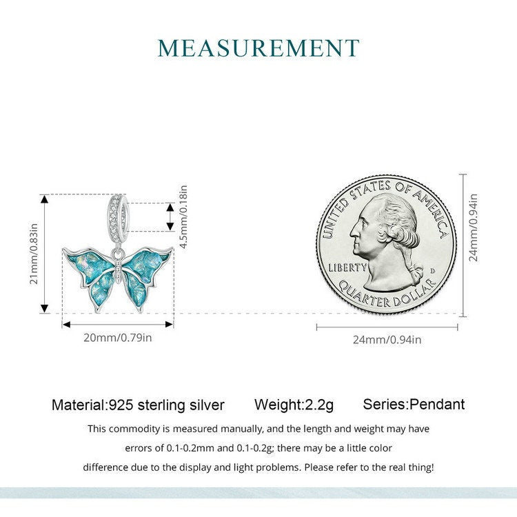 Blue Sparkling Butterfly Pendant Charm