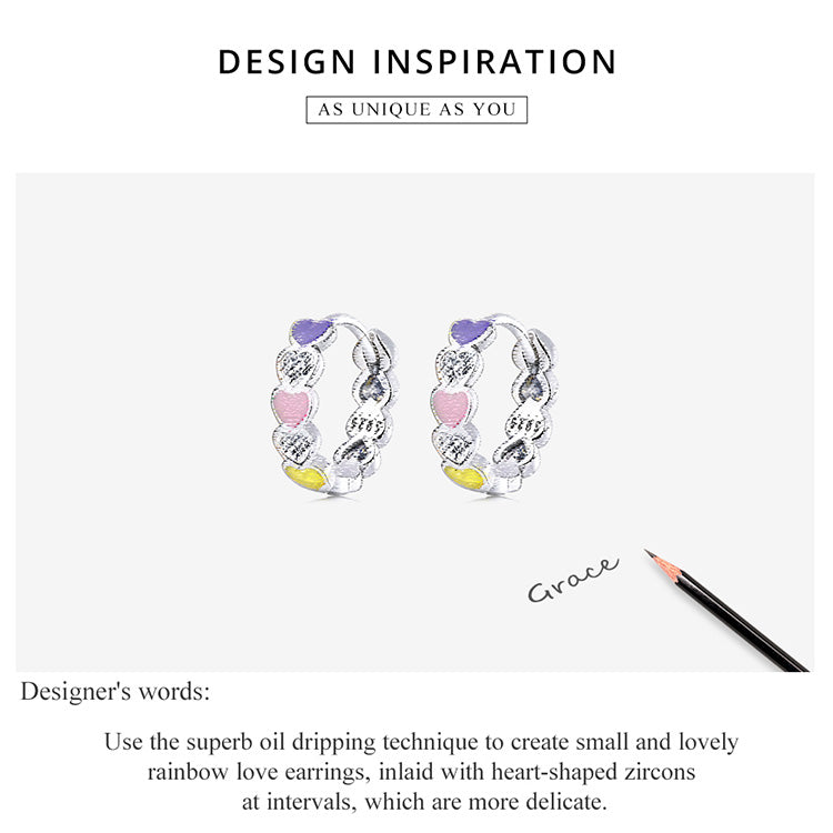 Rainbow Heart Ear Climbers