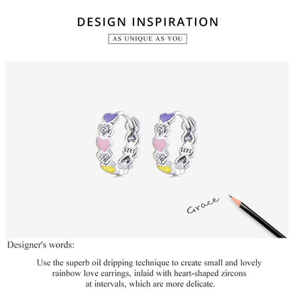 Rainbow Heart Ear Climbers