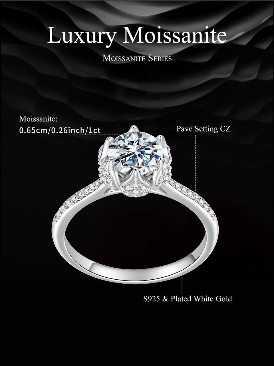 1CT Floral Moissanite Wedding Ring