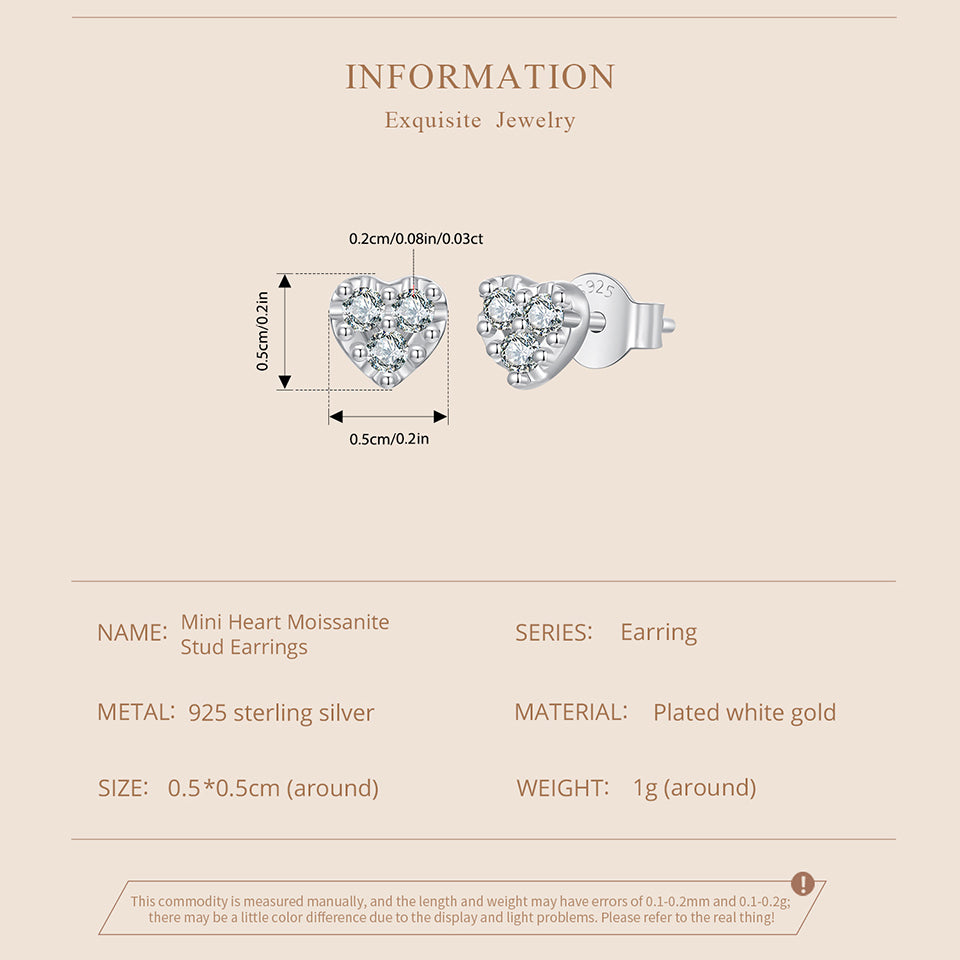 Mini Heart Moissanite Studs
