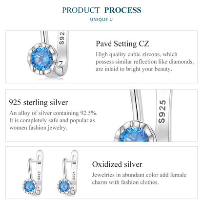 Minimalist Blue Cubic Zirconia Clip Earrings