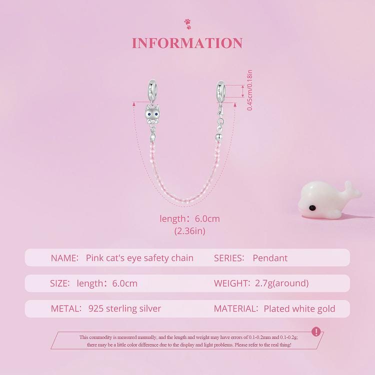 Pink Cat's Eye Safety Chain Charm