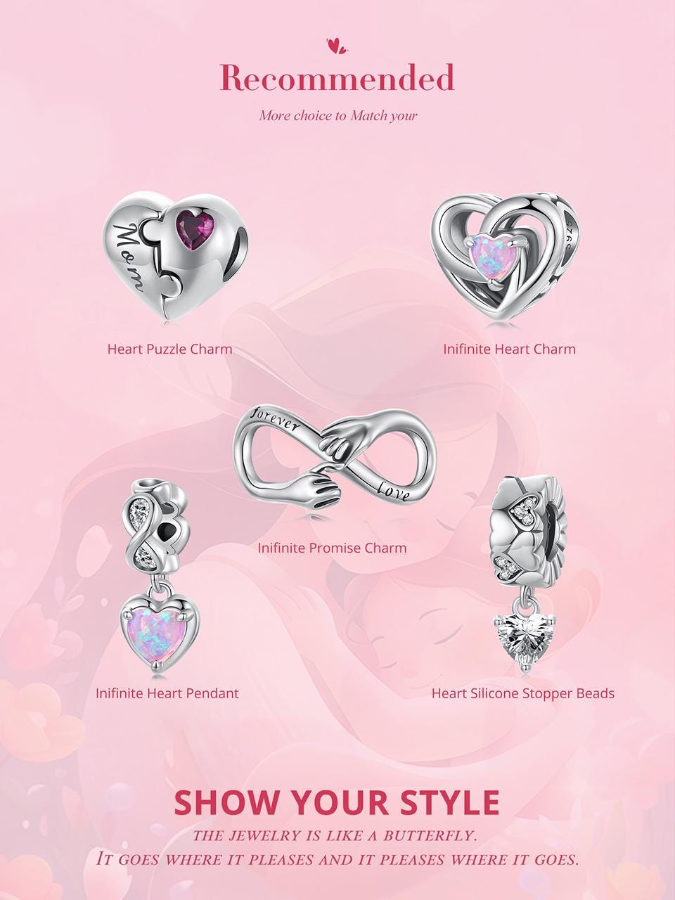 Heart Silicone Stopper Beads Charm