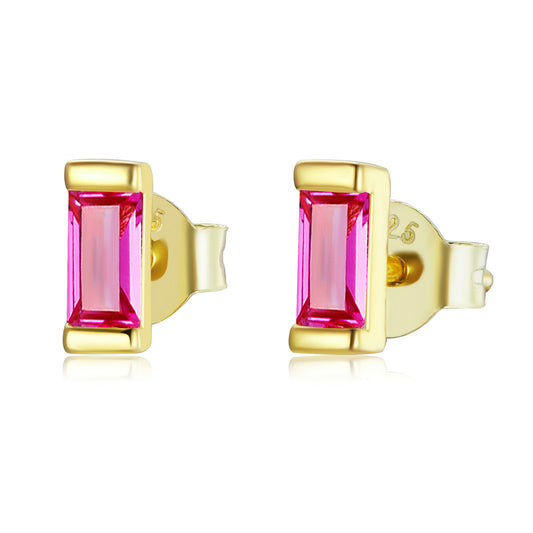 Sparkling Pink Square Stud Earrings
