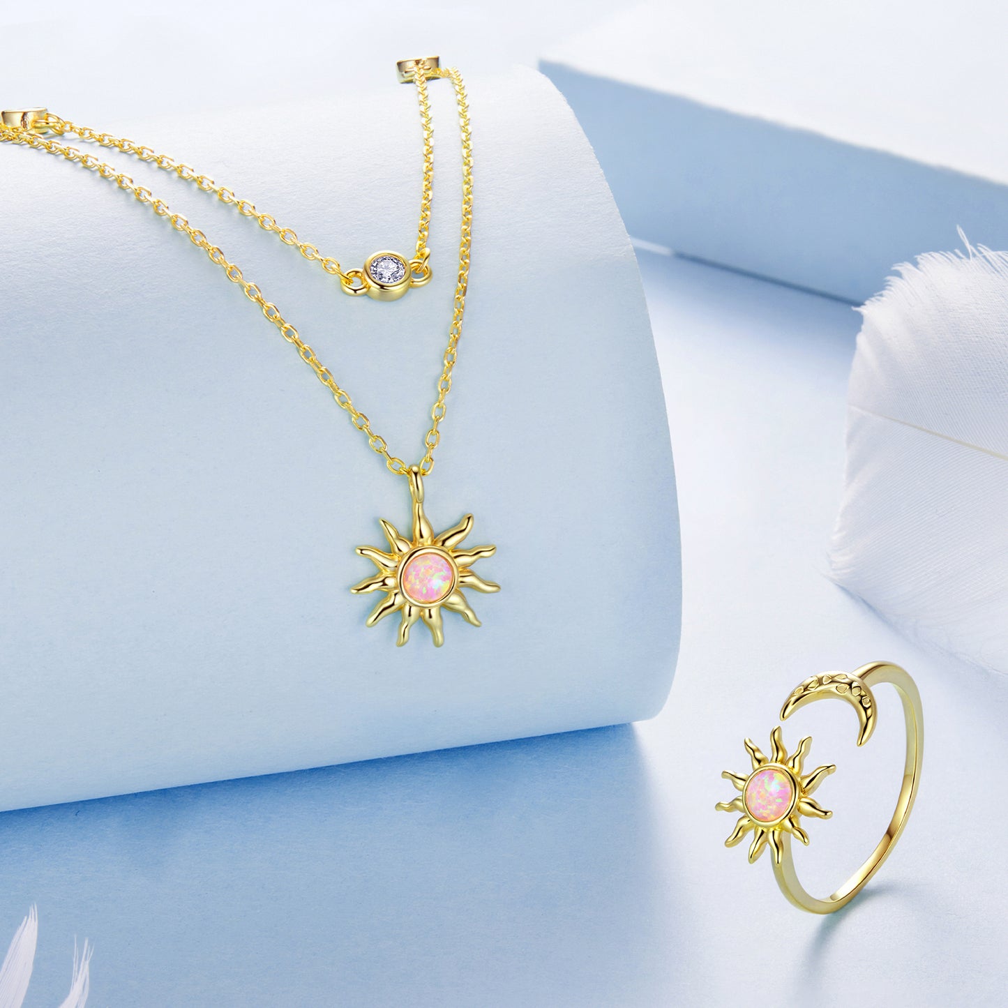 Opal Sun Double-Layer Necklace