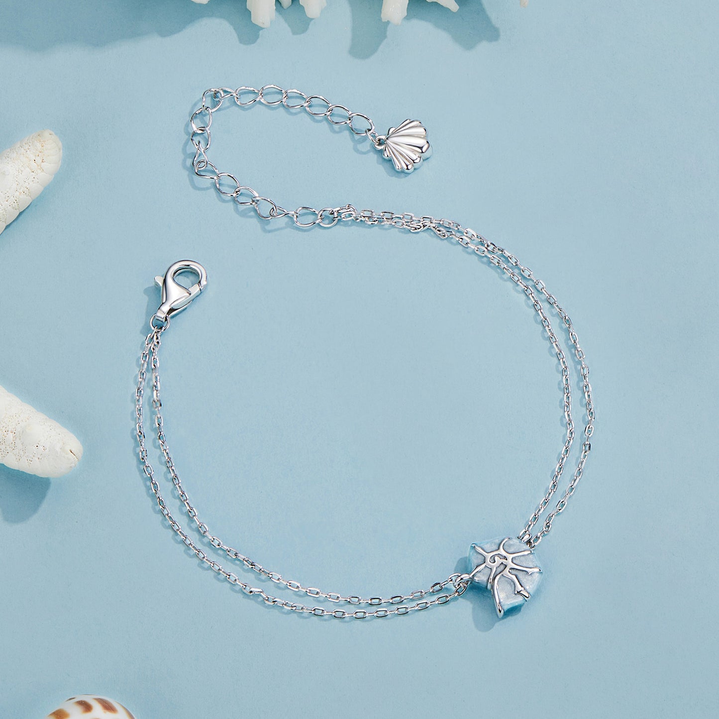 Ocean Blue Shell Charm Bracelet