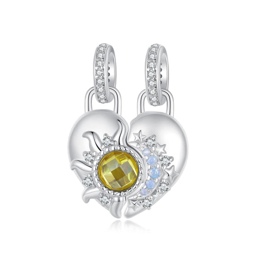 Sun and Moon Heart Pendant Charm