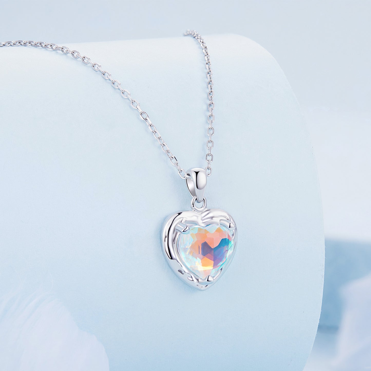 Iridescent Heart Glass Necklace