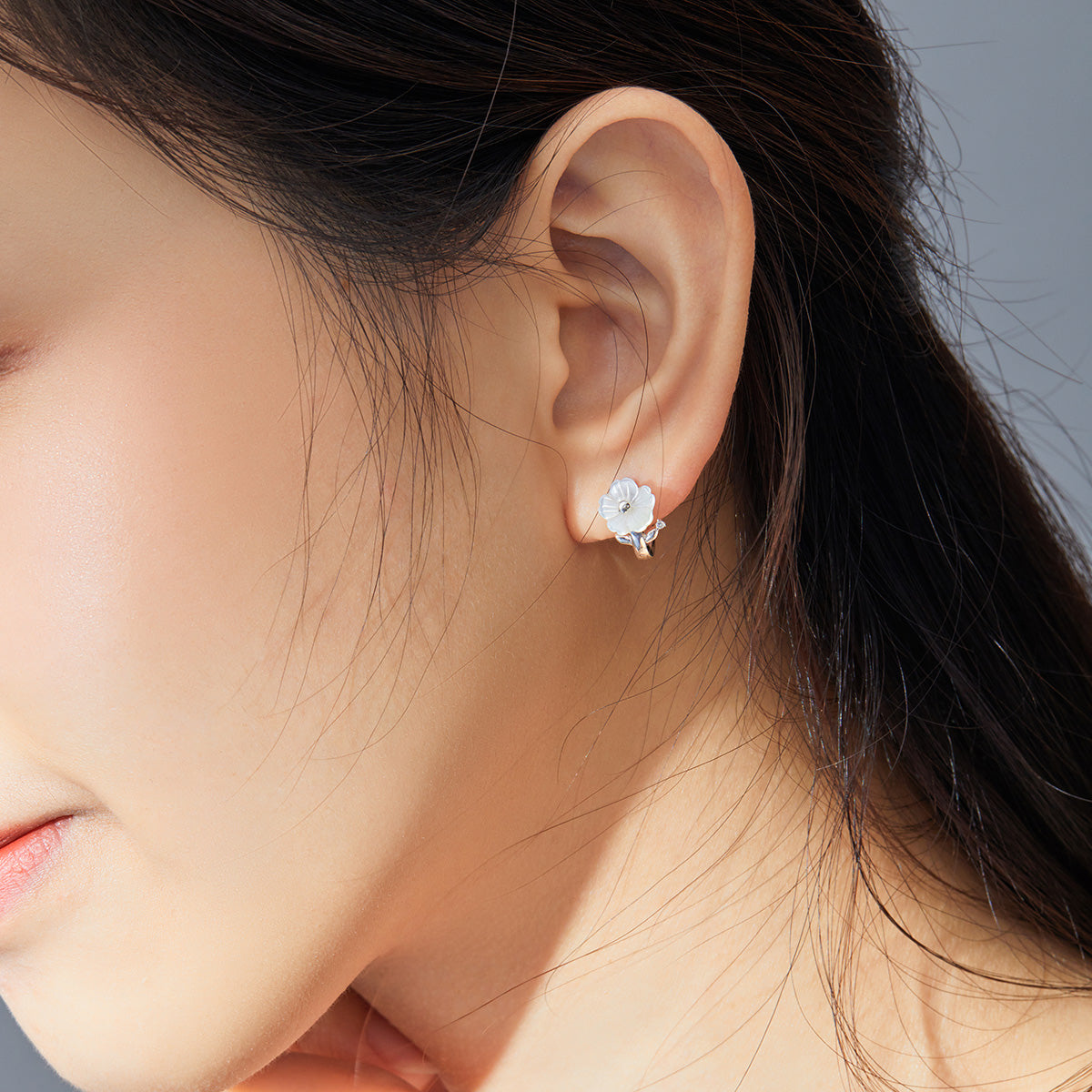 Mother-of-Pearl Floral Hoop Earrings