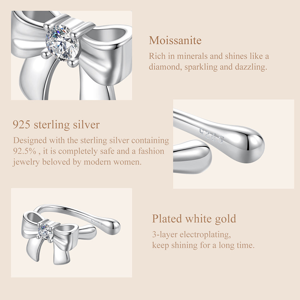 Bow Design Moissanite Ear Cuffs