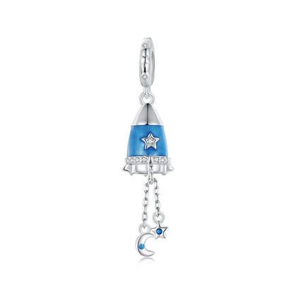Moon-Star Rocket Pendant Charm