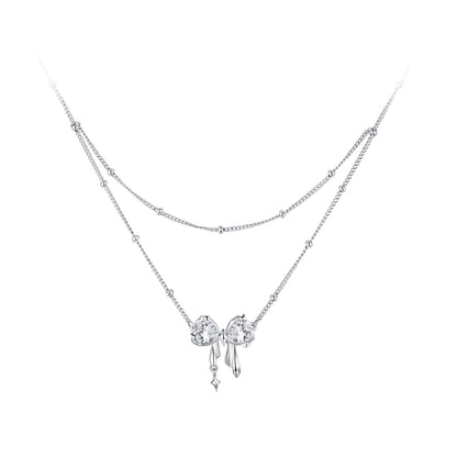 Glittering Bow Pendant Necklace