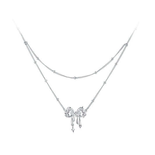 Glittering Bow Pendant Necklace