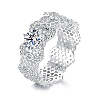 Lace-Inspired Wide Moissanite Ring