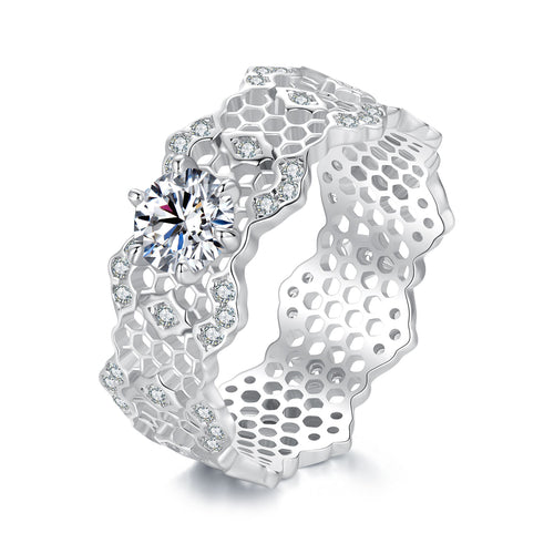 Lace-Inspired Wide Moissanite Ring