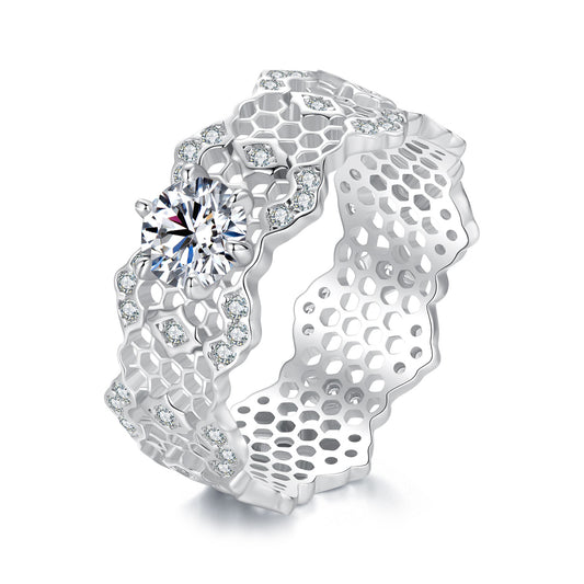 Lace-Inspired Wide Moissanite Ring