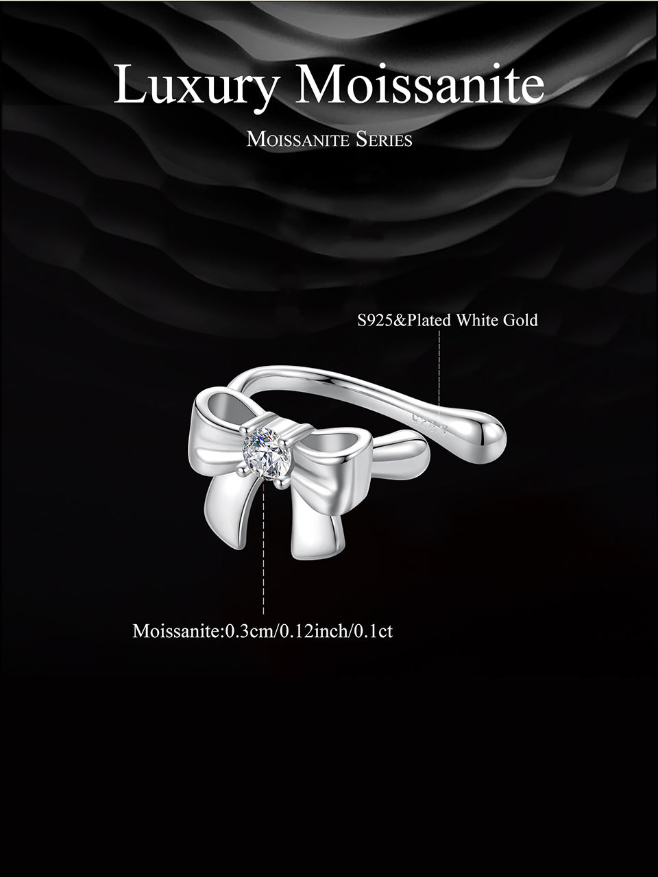 Bow Design Moissanite Ear Cuffs
