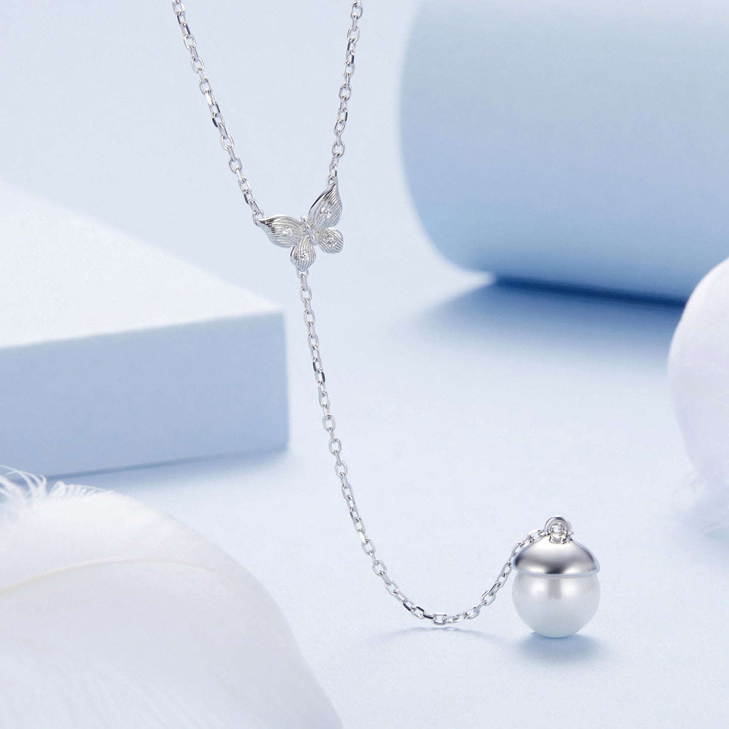 Butterfly and Pearl Necklace