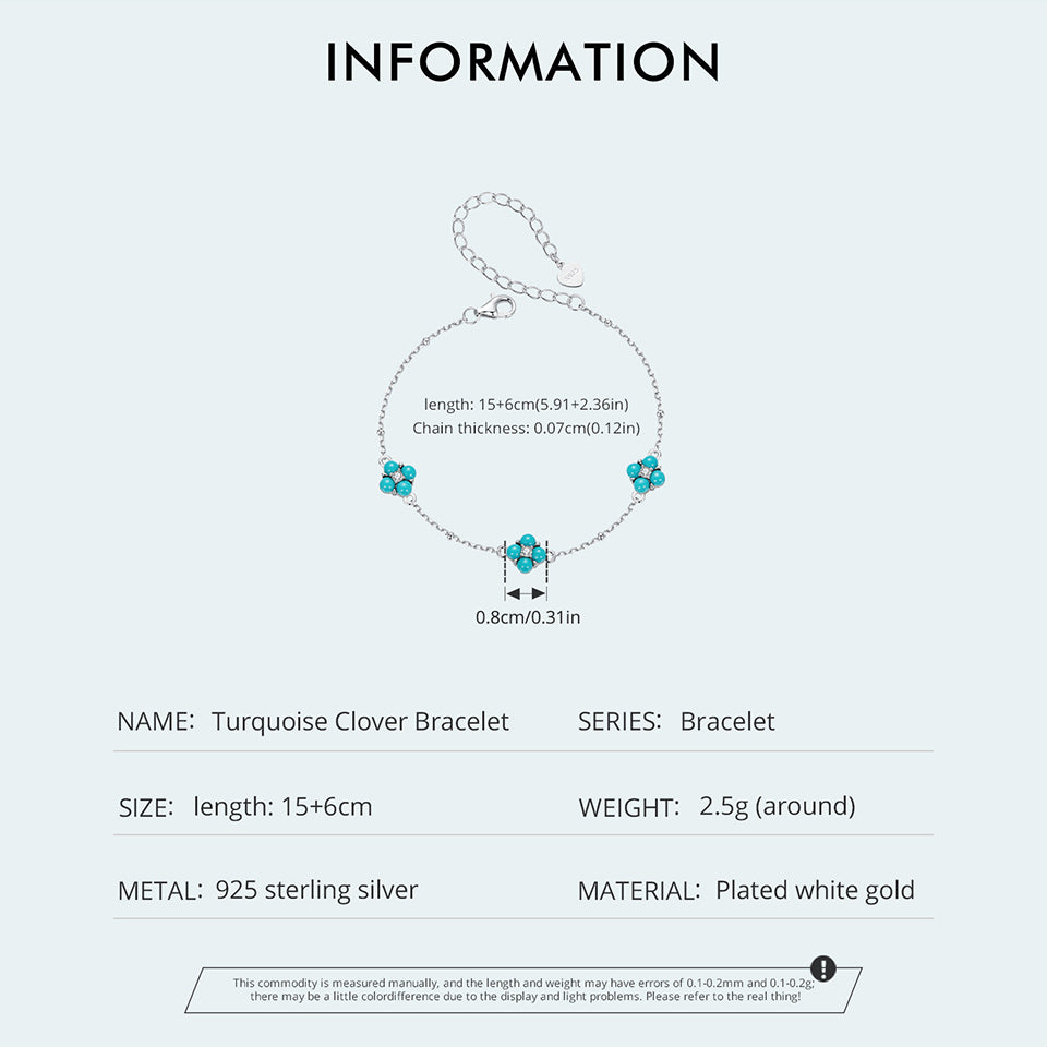 Turquoise Clover Charm Bracelet