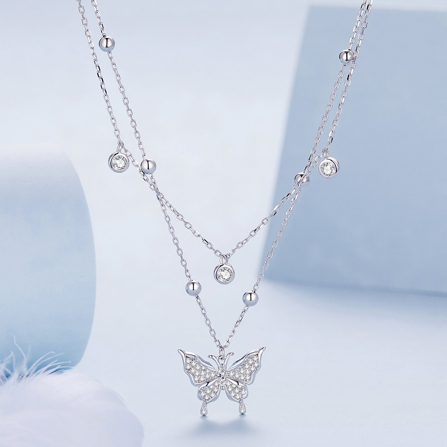 Double-layer Fringe Butterfly Necklace