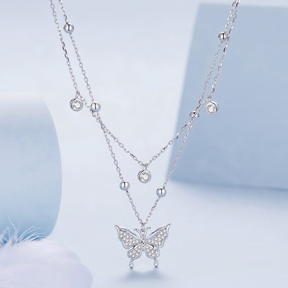 Double-layer Fringe Butterfly Necklace