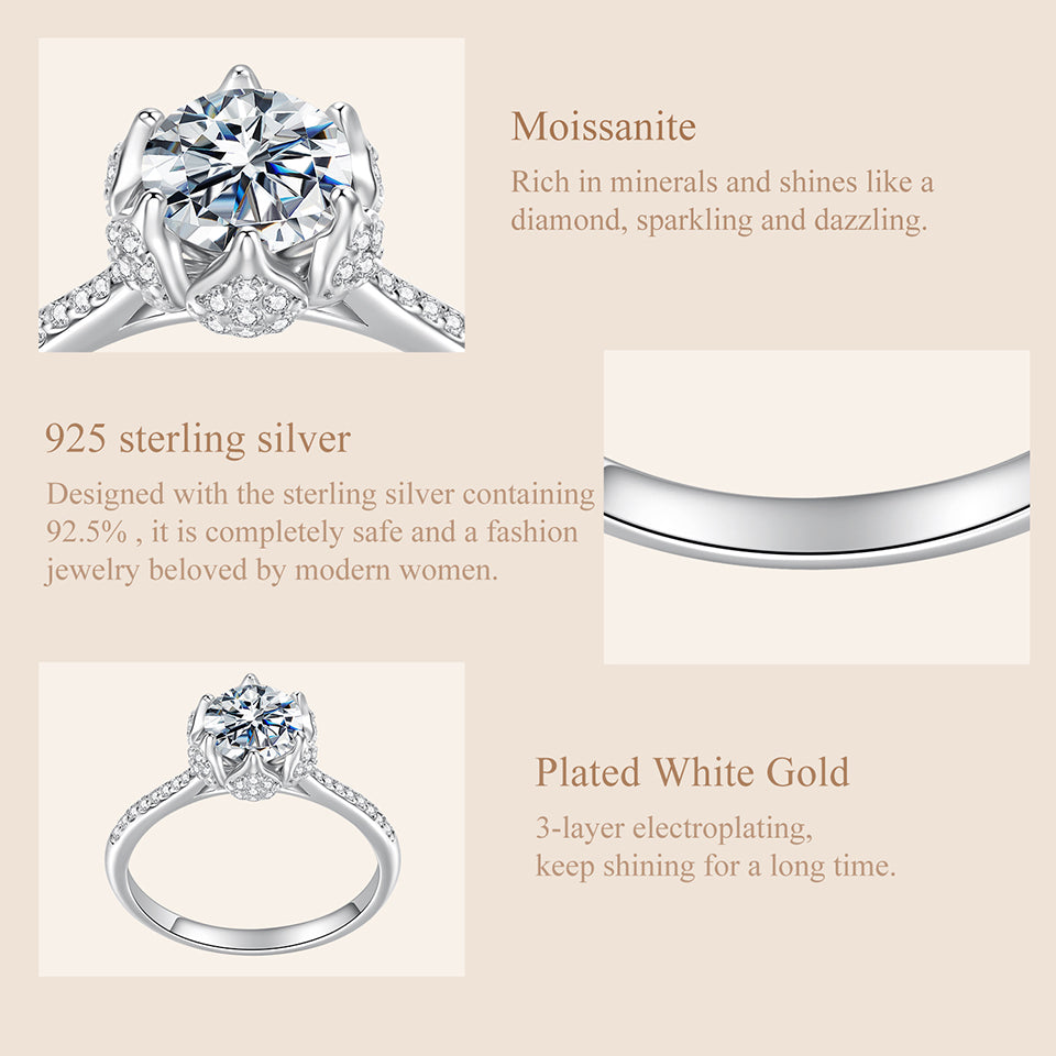 1CT Floral Moissanite Wedding Ring