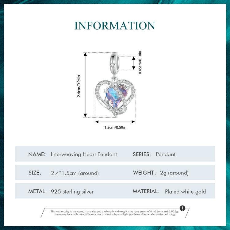 Interweaving Heart Pendant Charm