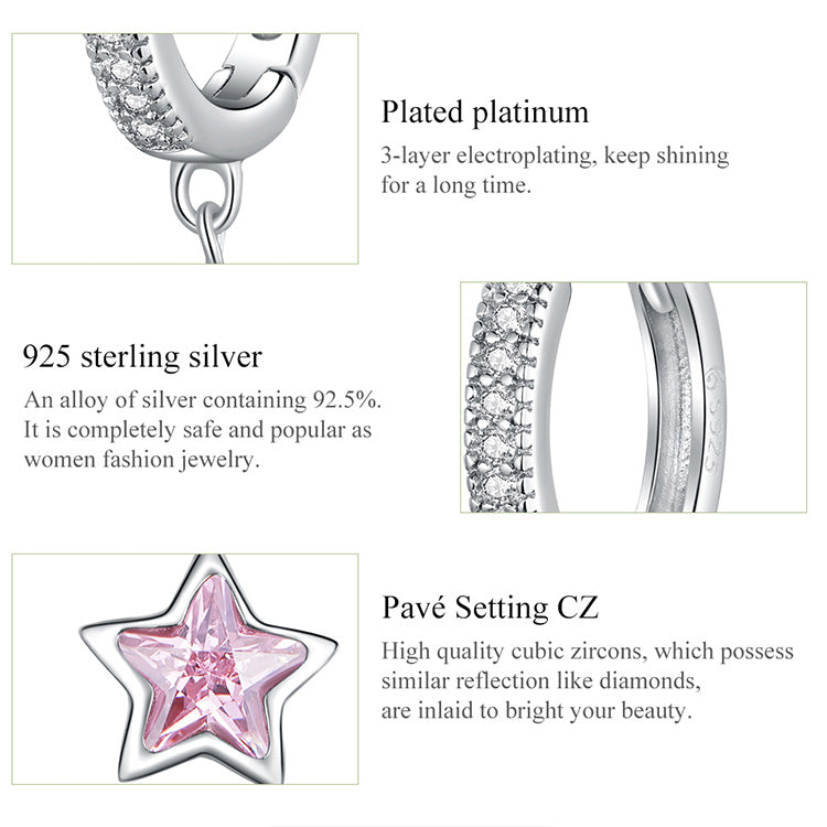 Pink Pentagon Star Hoop Earrings