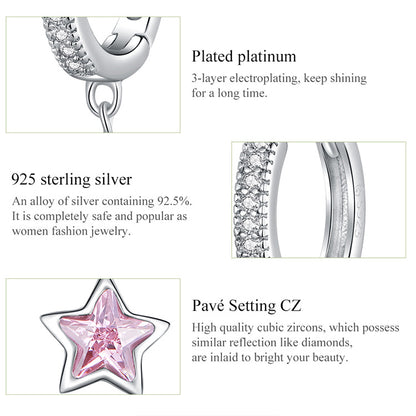 Pink Pentagon Star Hoop Earrings