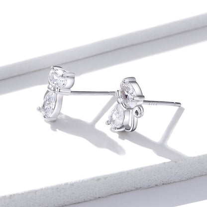 Square Gemstone Cat Stud Earrings