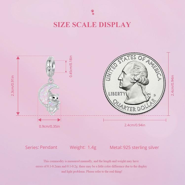 Opal Moon Cat Pendant Charm
