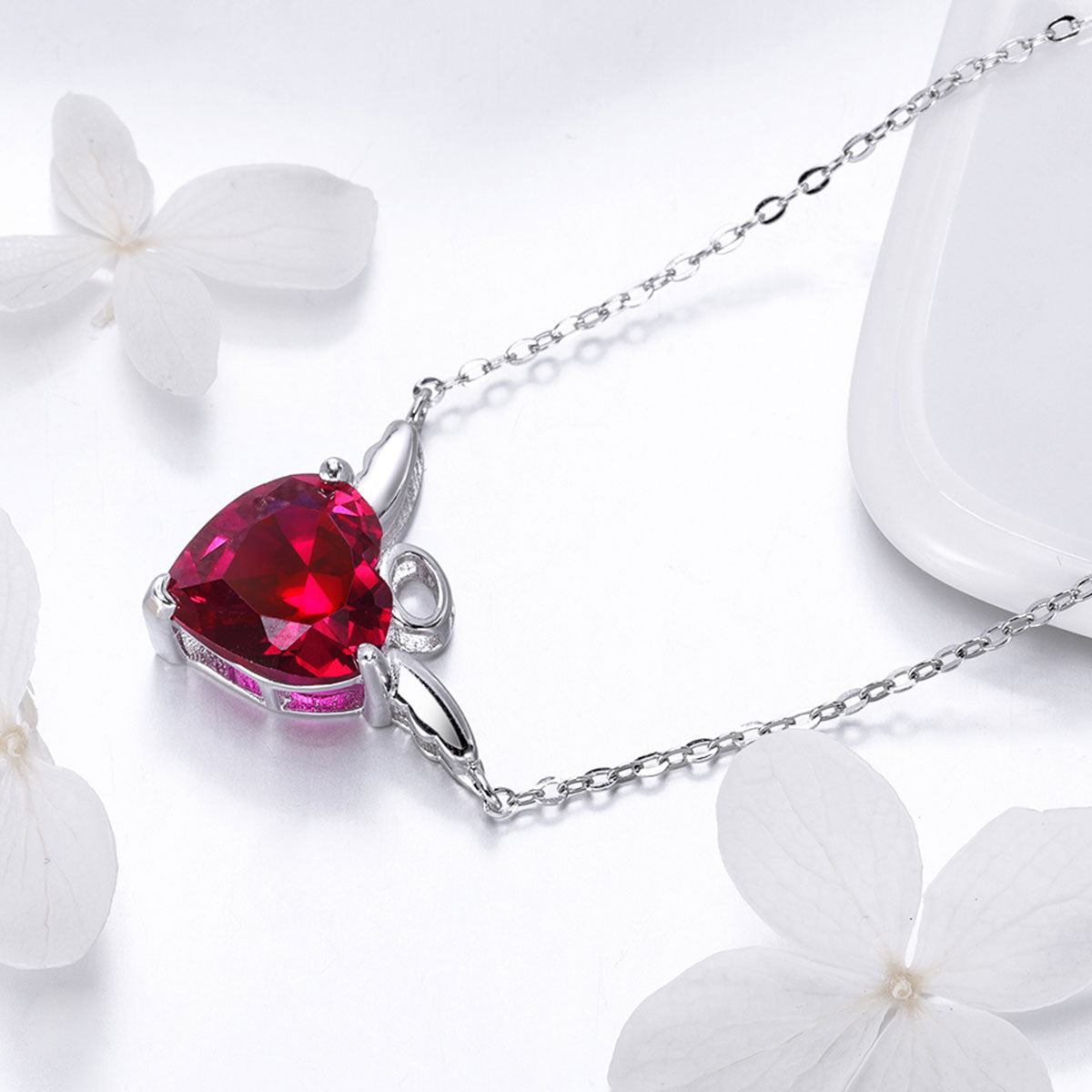 Crimson Love Wings Sterling Silver Necklace