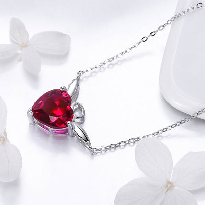 Crimson Love Wings Sterling Silver Necklace
