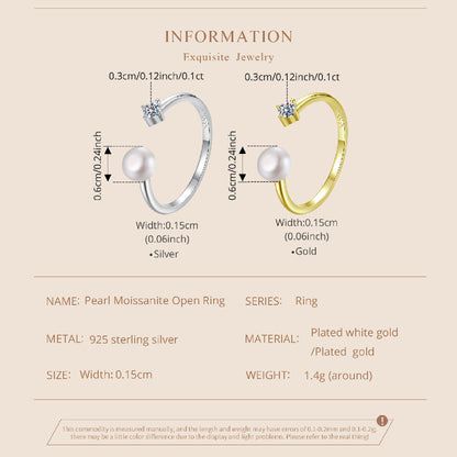 Pearl Moissanite Adjustable Ring