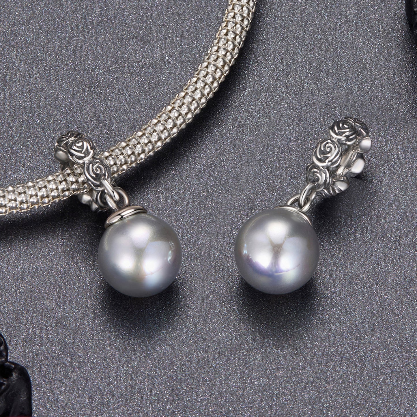 Midnight Rose Black Pearl Pendant Charm
