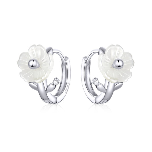Mother-of-Pearl Floral Hoop Earrings