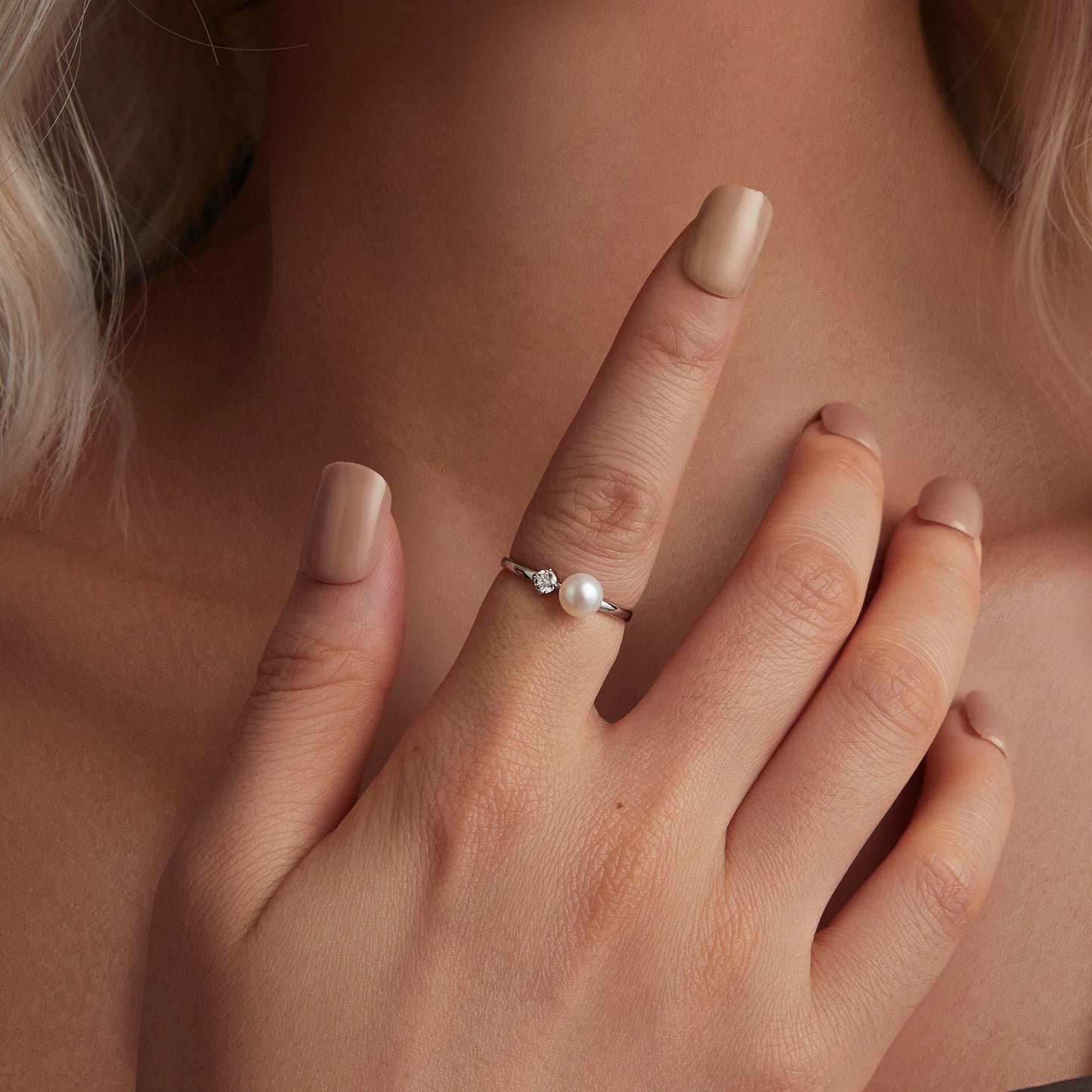 Natural Pearl Moissanite Ring