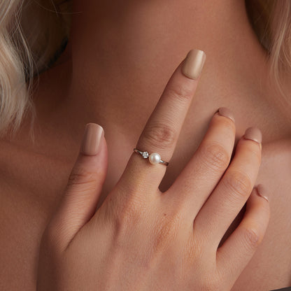 Natural Pearl Moissanite Ring