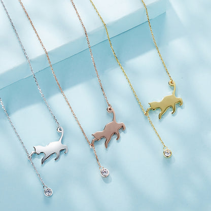 Mischievous Cat Sterling Silver Necklace