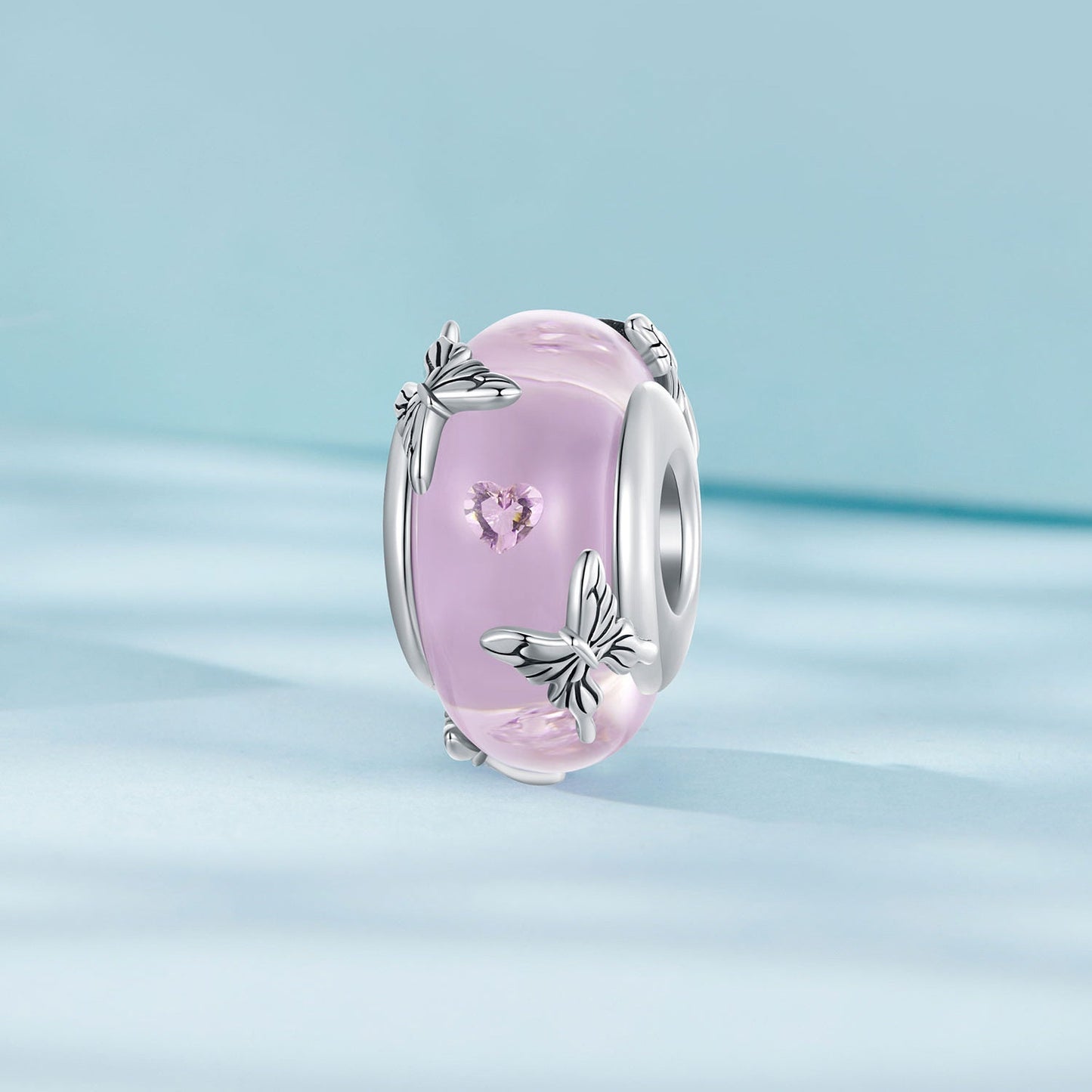 Pink Glass Butterfly Charm