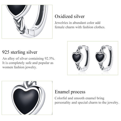 Black Heart Hoop Earrings