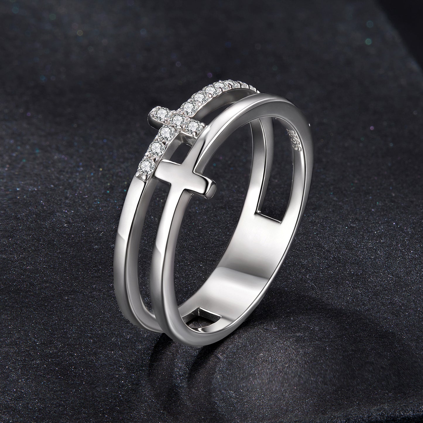Double Cross Moissanite Ring