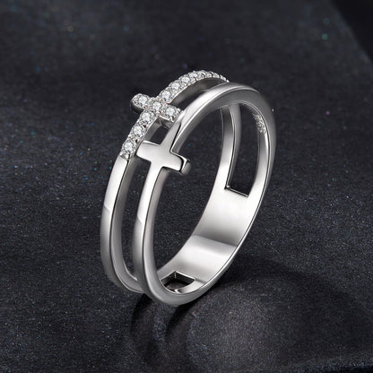 Double Cross Moissanite Ring