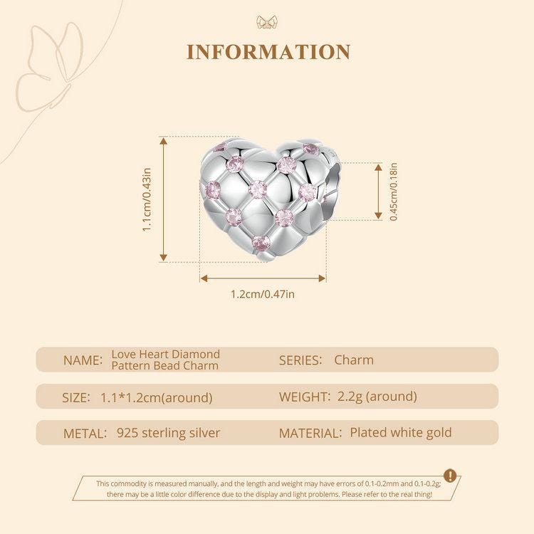 Love Heart Diamond pattern Bead Charm