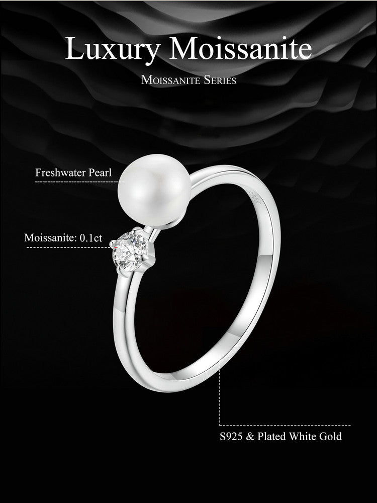 Natural Pearl Moissanite Ring
