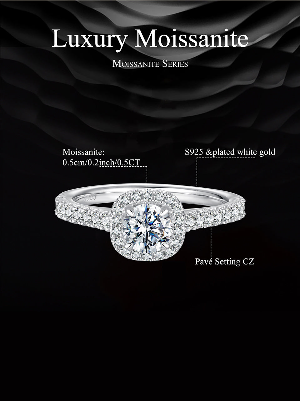 Square Halo Moissanite Ring