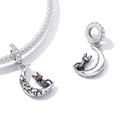 Moon & Black Cat Pendant Charm